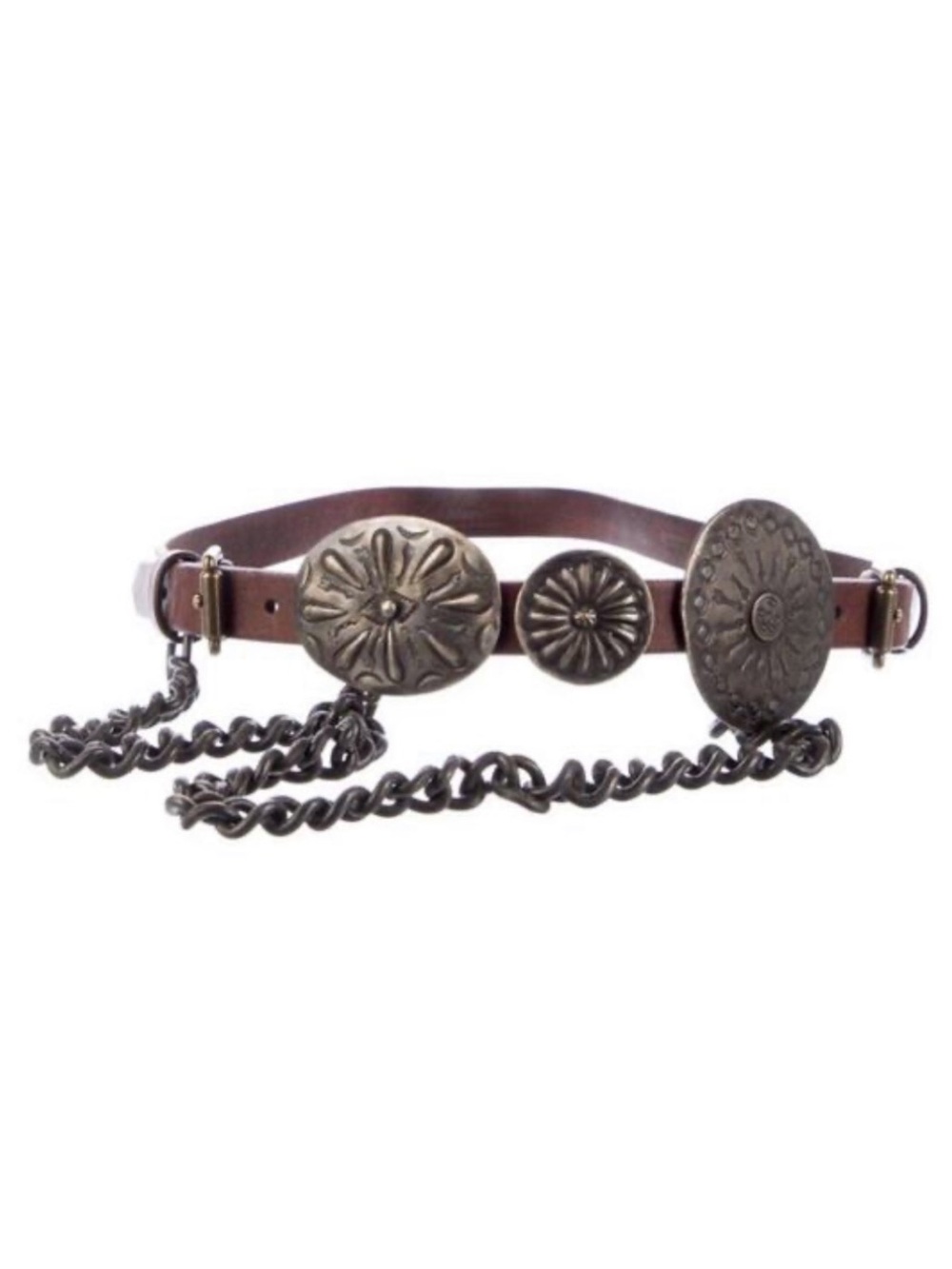 Ralph Lauren Collection Brown Leather Double Buckle Concho Chain Belt size Small - Picture 16 of 16